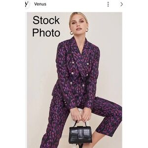 Venus Floral Brocade Pant Suit Double Breasted Blazer 10 Trousers 8 Pink Black